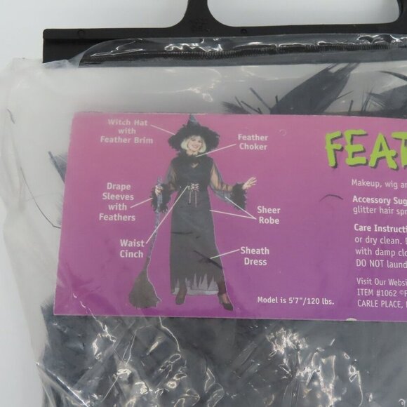 VTG Fun World Feather Witch Women One Size 4-14 OSFM 5 Piece Adult Costume NEW - Picture 5 of 8